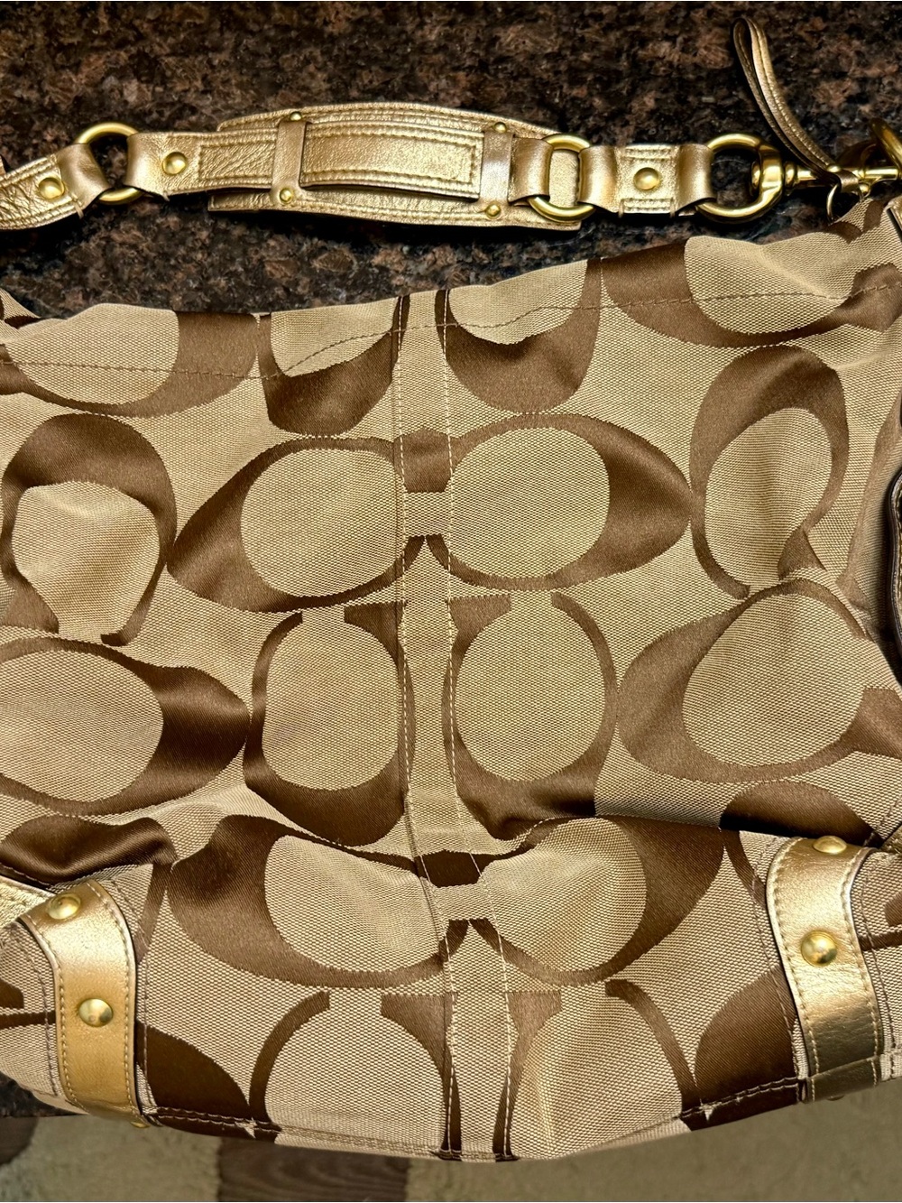 Coach Brown Signature Carly Hobo Bag - Classic Canvas - Picture 6 of 14
